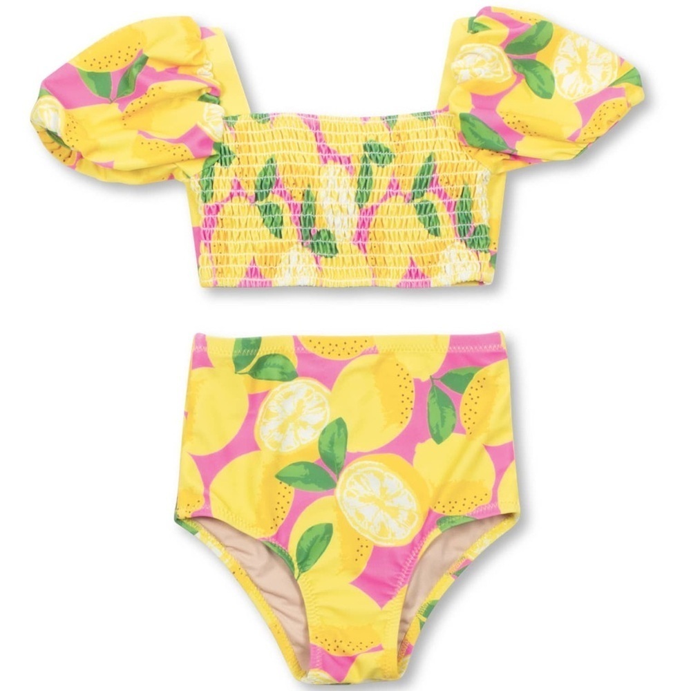 Shade Critters Girls Summer Lemonade High Waist Smocked Bikini in size 2T